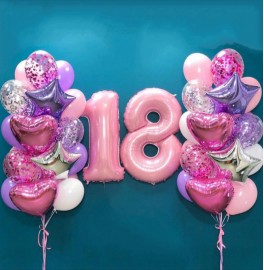 Набор шаров на 18 лет, розовый