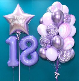 Комплект шаров на 18 лет, сиреневый
