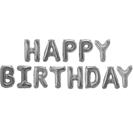 Набор шаров Мини-надпись "Happy Birthday", серебро
