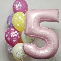 Букет из шаров с розовой цифрой 5 Букет из шаров с розовой цифрой 5
