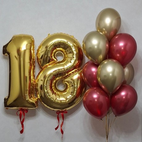 Воздушные шары на 18 лет, красные и золотые