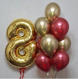 Воздушные шары на 8 лет, красные и золотые