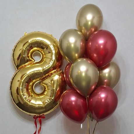 Воздушные шары на 8 лет, красные и золотые