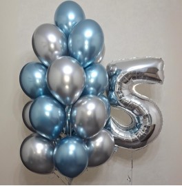 Комплект шаров на 5 лет Серебро и голубой
