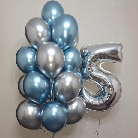 Комплект шаров на 5 лет Серебро и голубой