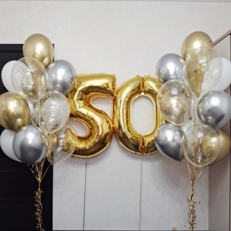 Комплект шаров на 50 лет "Золото и серебро"