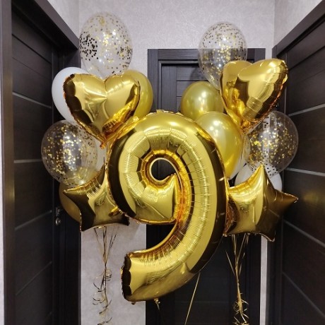 Композиция из шаров на 9 лет "Золото"
