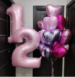 Набор шаров на 12 лет "Сердечки"
