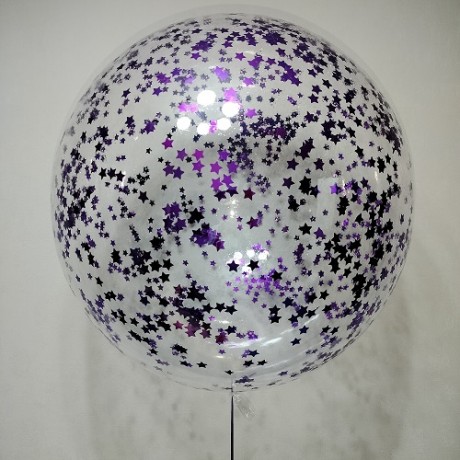 Шар Bubble с конфетти, фиолетовые звезды