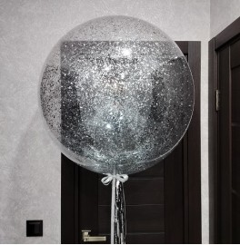 Шар Bubble с конфетти, серебро крошка