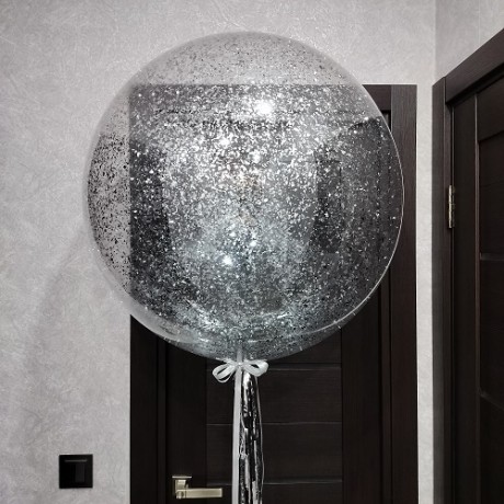 Шар Bubble с конфетти, серебро крошка