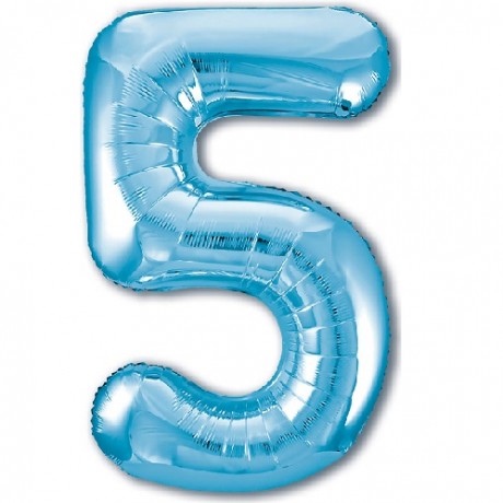Цифра фольгированная 5 Голубая
