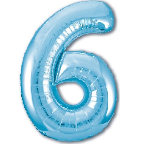 Цифра фольгированная 6 Голубая